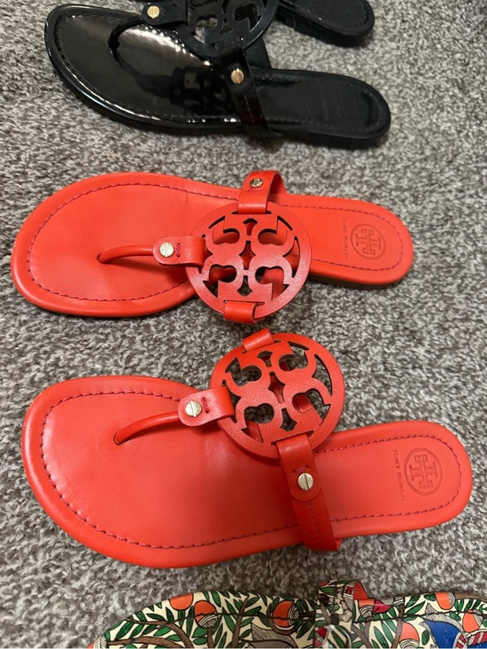 Tory Burch Shoes - Tory Burch Orange Leather Miller Thong Sandals with Logo Medallion